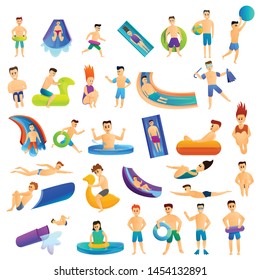 Aquapark icons set. Cartoon set of aquapark vector icons for web design