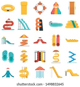 Aquapark icons set. Flat set of aquapark vector icons for web design