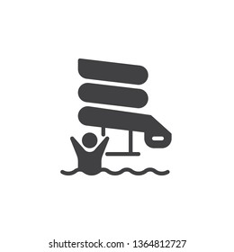 Aquapark Slide Tube Vector Icon. Filled Flat Sign For Mobile Concept And Web Design. Man In Water Park Slide Glyph Icon. Symbol, Logo Illustration. Pixel Perfect Vector Graphics