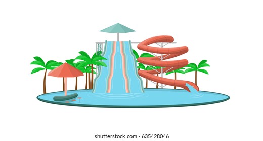 Aquapark with water tubes and slides. Vector illustration