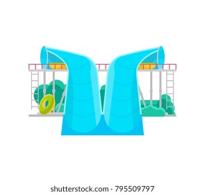 Aquapark waterslide. High aquapark waterslide isolated on white background. Amusement attraction for descent on tubing
