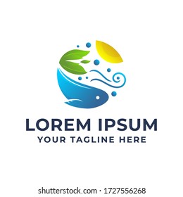 Aquaponic Farming Fish and Leaf Logo Template