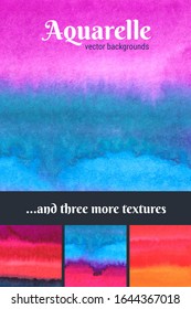 Aquarelle textures set, abstract colorful vector hand painted backgrounds collection on black background, watercolor gradients