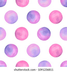 Aquarelle violet seamless pattern with circles. Watercolor background.