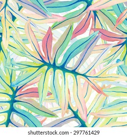 aquarelle watercolor vector seamless background  with primitive colored flowers