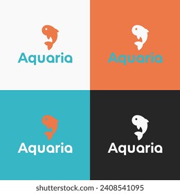 Aquaria logo vectors. The logo is contain fish symbol. Logo of ocean animals and plants.