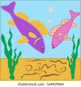 Aquarian small fishes saw worms. Vector illustration