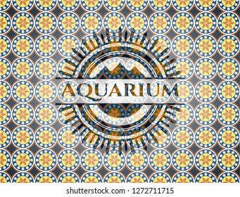 Aquarium arabic style badge. Arabesque decoration.