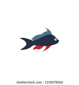 Aquarium black fish isolated on white background. Cartoon sea exotic fish. Vector illustration