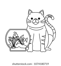 aquarium bowl with colors fish and cat