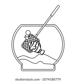 aquarium bowl with colors fish and fishing net