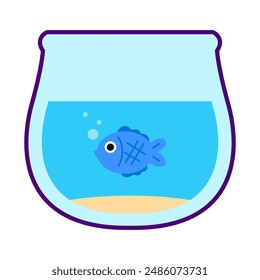 Aquarium cartoon. Cartoon aquarium glass bowl. Marine day, aquarium glass bowl and fish. Digital art illustration.