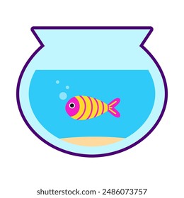 Aquarium cartoon. Cartoon aquarium glass bowl. Marine day, aquarium glass bowl and fish. Digital art illustration.