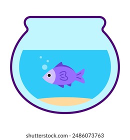 Aquarium cartoon. Cartoon aquarium glass bowl. Marine day, aquarium glass bowl and fish. Digital art illustration.