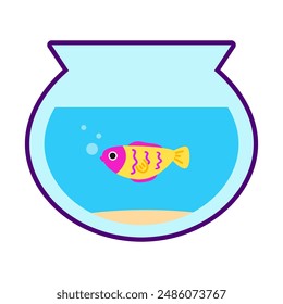 Aquarium cartoon. Cartoon aquarium glass bowl. Marine day, aquarium glass bowl and fish. Digital art illustration.