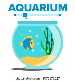 Aquarium Cartoon Vector. Fish Home Glass Tank. Fish Habitat House Underwater Tank Bowl. Isolated Flat Illustration
