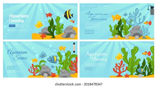 Aquarium Cleaning Service Web Banner Set Stock Vector (Royalty Free ...