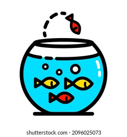Aquarium color icon. Flat line illustration. Fishkeeping. Fish tank. Vector isolated drawing in simple style.
