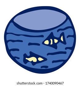 Aquarium Colored Doodle Sketch Isolated Object. Vector Illustration on White Background. Card For Print, Web, App, Game.