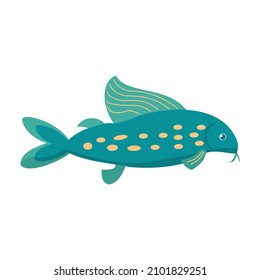 Aquarium dark catfish isolated on white background. Cute Cartoon vector illustration