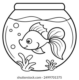 Aquarium elements. Decorative fish's habitat. Containers various shapes with water and algae. Underwater rocks and corals. Fishbowl filters. Goldfishes and shells