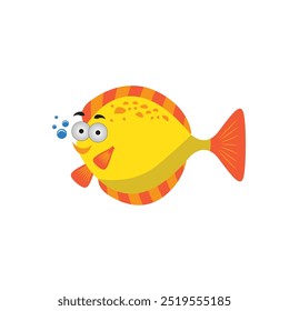 Aquarium fantasy fish linear icon, abstract cartoon symbol set. Exotic childish sea symbol fish with hand drawn doodle ornament. Sign ocean fishes silhouette shape or doodle art. Vector illustration