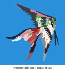 
Скалярия вектор. Рыбка. Тропическая рыбка. Aquarium fish. Color vector drawing. Blue background.