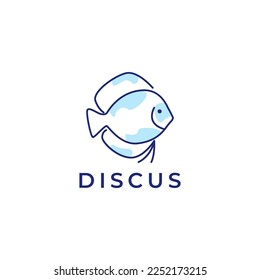 aquarium fish creature beauty discus lines art abstract logo design vector icon illustration template