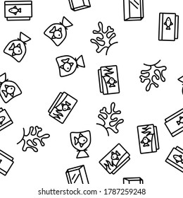 Aquarium Fish Decor Vector Seamless Pattern Thin Line Illustration