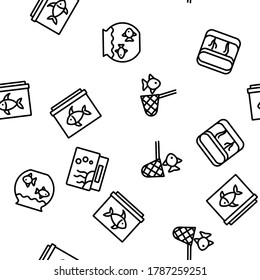 Aquarium Fish Decor Vector Seamless Pattern Thin Line Illustration