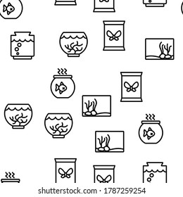 Aquarium Fish Decor Vector Seamless Pattern Thin Line Illustration