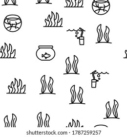 Acuario Decoración De Pescado Vector Patrón Sin Marea Ilustración De Línea Delgada