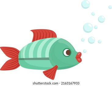 Aquarium fish. Exotic ocean animal. Green character