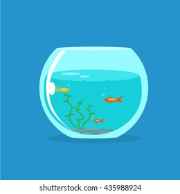 aquarium with fish  flat vector animation water seaweed stones