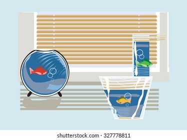 Aquarium with fish, goldfish. Vector