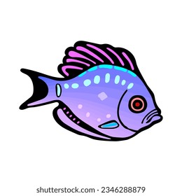 Aquarium fish - hand drawn vector illustration. Flat color design.