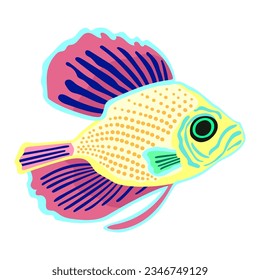 Aquarium fish - hand drawn vector illustration. Flat color design.