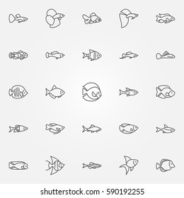 Aquarium fish icons - vector set of tropical fish concept symbols or logo elements in thin line style