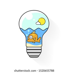 Aquarium fish in a light bulb vector illustration on white background