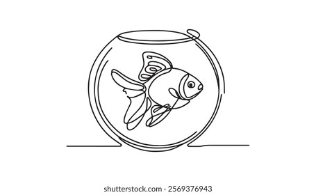 aquarium with fish line art isolated on white