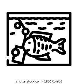 aquarium with fish line icon vector. aquarium with fish sign. isolated contour symbol black illustration