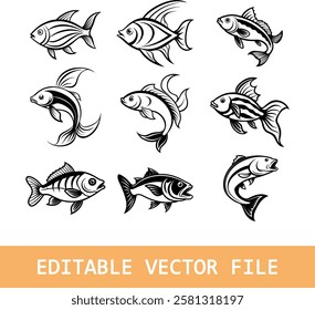 Aquarium fish set Silhouette Clipart collection