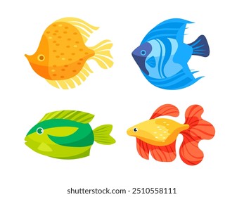 Aquarium fish set. Tropical fishes collection. Exotic sea creatures.