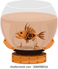 Acuario con peces de estilo steampunk. Ilustración en un fondo blanco.