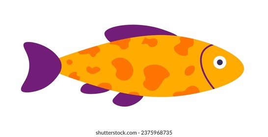 Pescado acuario, criatura exótica tropical colorida con aletas y agallas para nadar. Mascotas para casa, animal acuático. Ícono aislado de la vida marina, el océano o el agua del mar. Vector en estilos planos