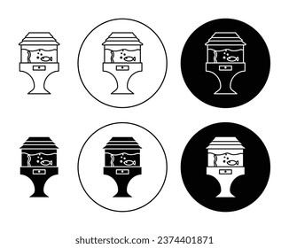 Aquarium with fish vector icon set. Fish tank sign in black filled and outlined style.