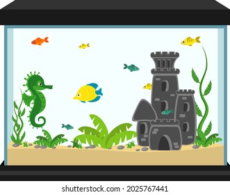 An aquarium with fish. Vector illustration on the theme of a cozy interior.