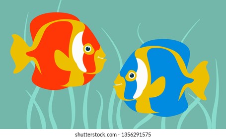 aquarium fish , vector illustration,flat style,profile side