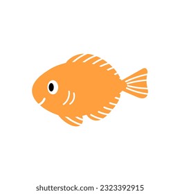 Aquarium fish vector silhouette. Cute cartoon fish character. Funny childish illustration, icon, symbol, sign.