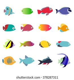 Aquarium fishes set isolated on white background. Collection of exotic fish. Vector fish eps 10